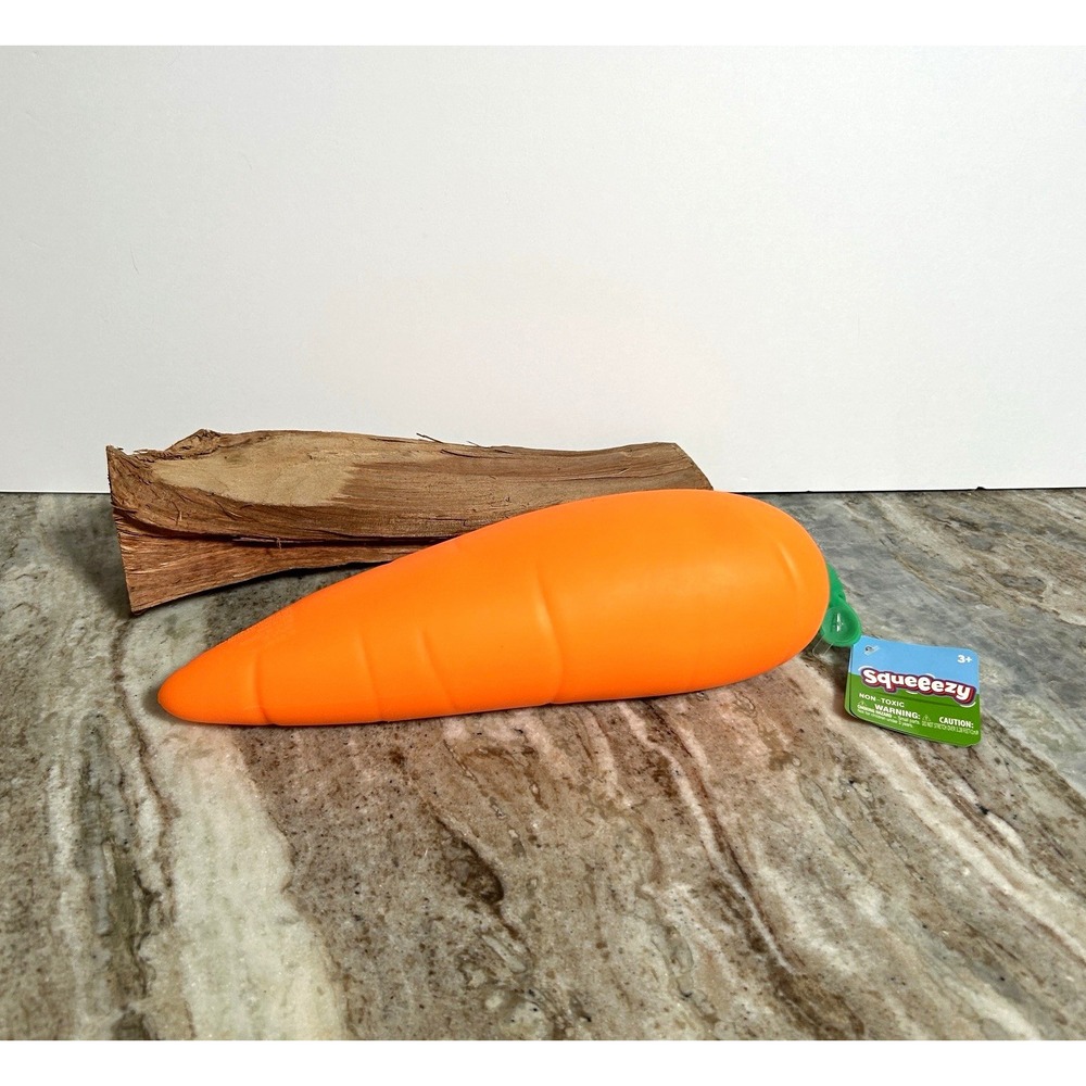 Squeeezy Carrot Shaped Tactile Squeeze Sensory Fidget Toy Orange Green Ages 3-7